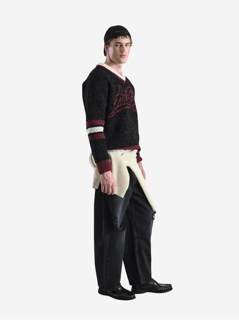 Oversized pluche trui met v-hals giesto Zwart - Kiabi