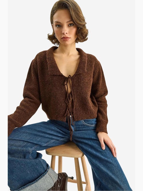Oversized ribgebreid vest met v-hals en striksluiting lucci - Kiabi