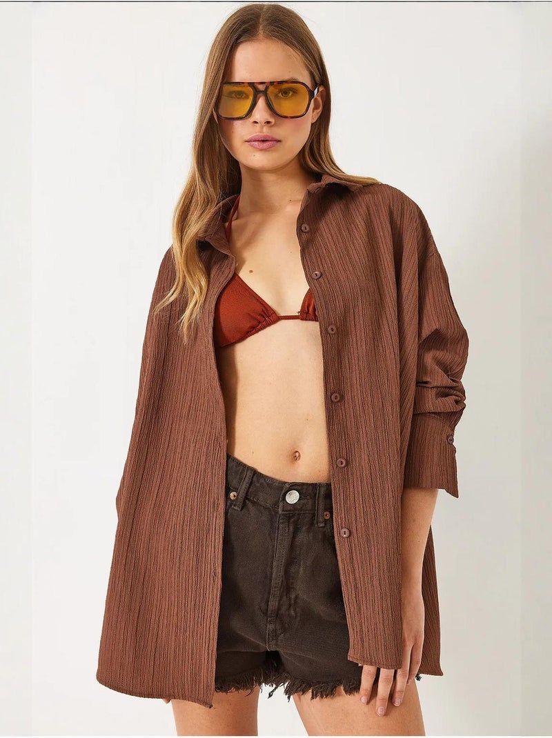 Oversized shirt met textuur lucci Bruin - Kiabi