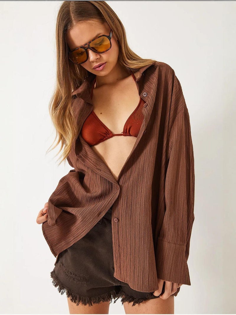 Oversized shirt met textuur lucci Bruin - Kiabi