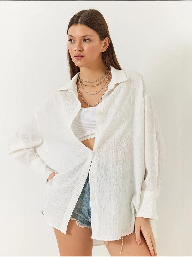 Oversized shirt met textuur lucci Ivoor - Kiabi