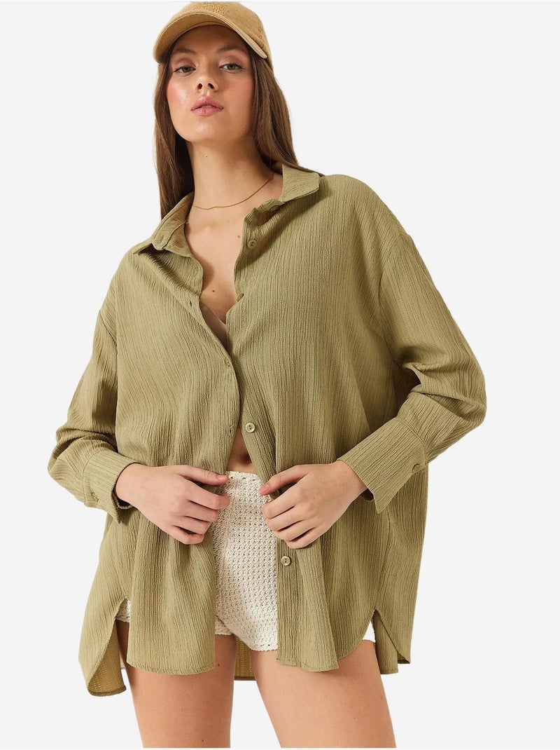 Oversized shirt met textuur lucci Kaki - Kiabi