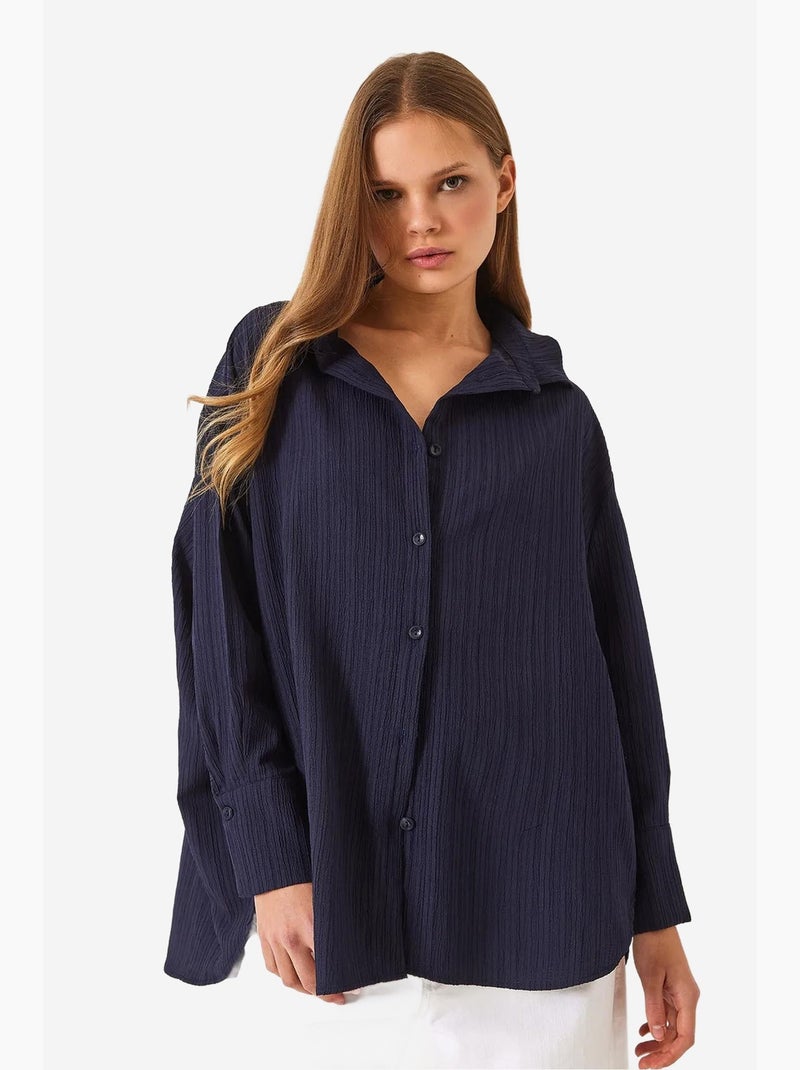 Oversized shirt met textuur lucci Marineblauw - Kiabi