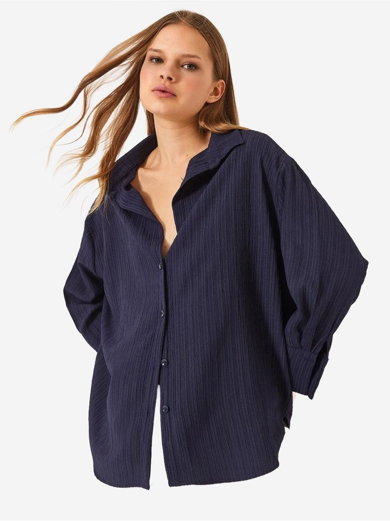 Oversized shirt met textuur lucci Marineblauw - Kiabi