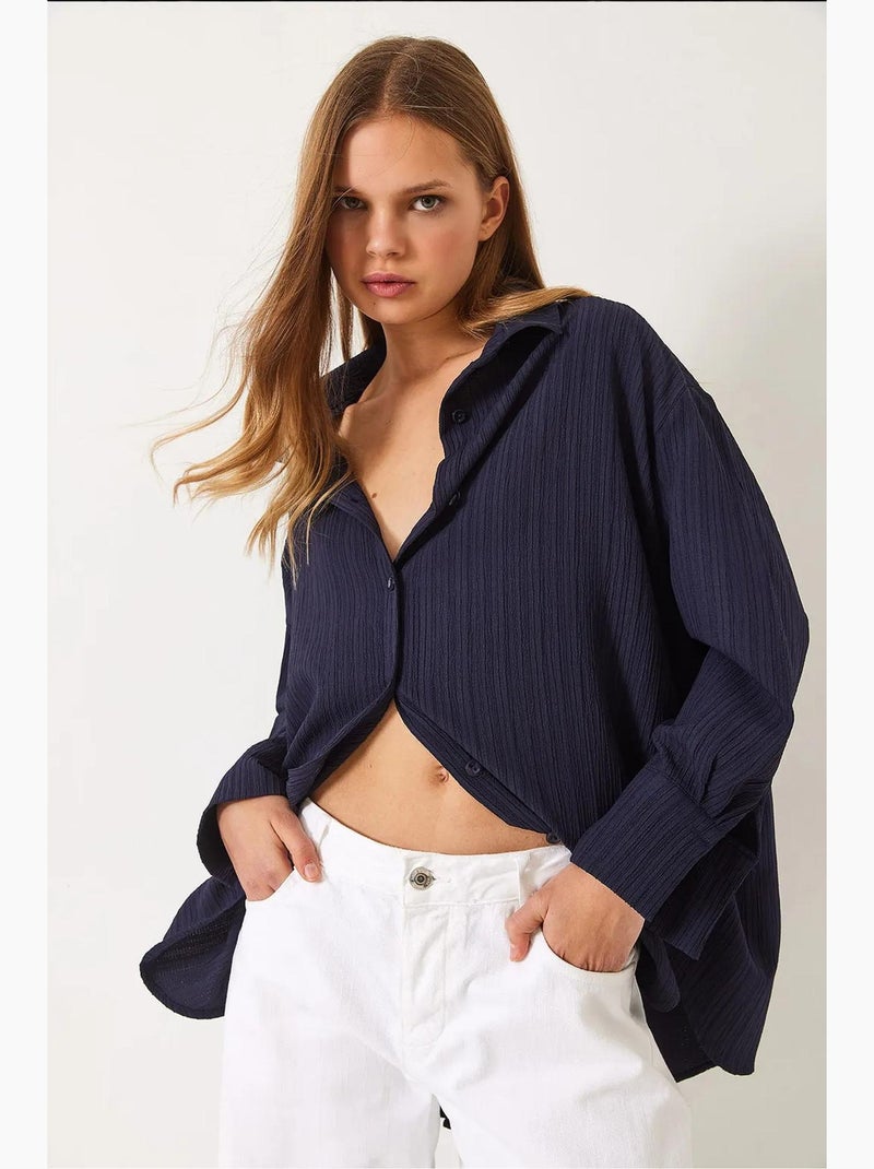 Oversized shirt met textuur lucci Marineblauw - Kiabi