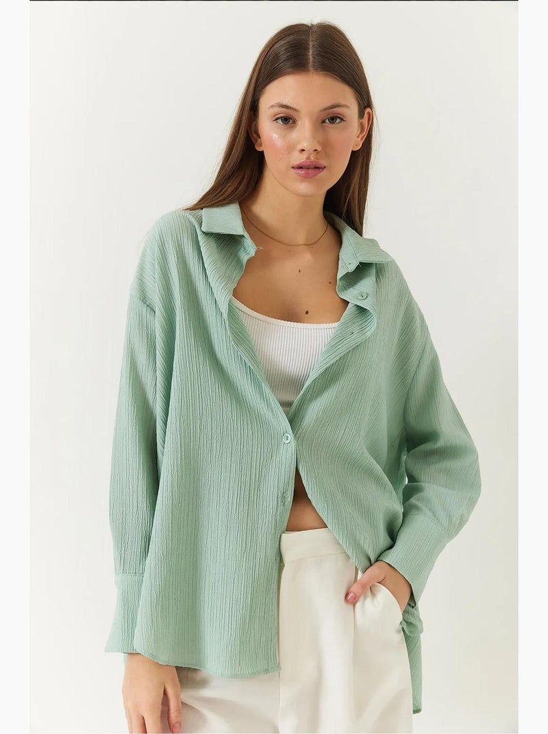 Oversized shirt met textuur lucci Muntgroen - Kiabi