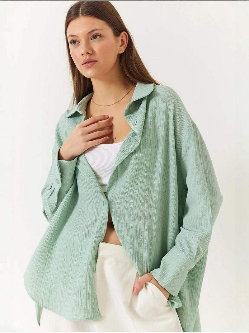 Oversized shirt met textuur lucci Muntgroen - Kiabi