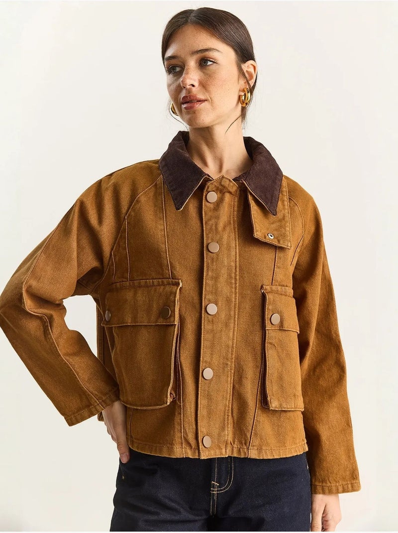 Oversized spijkerjack met knoopsluiting en zakken lucci Camel - Kiabi