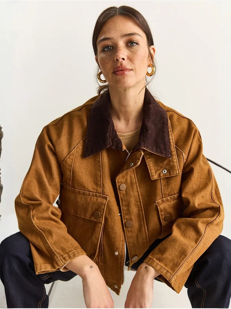 Oversized spijkerjack met knoopsluiting en zakken lucci Camel - Kiabi