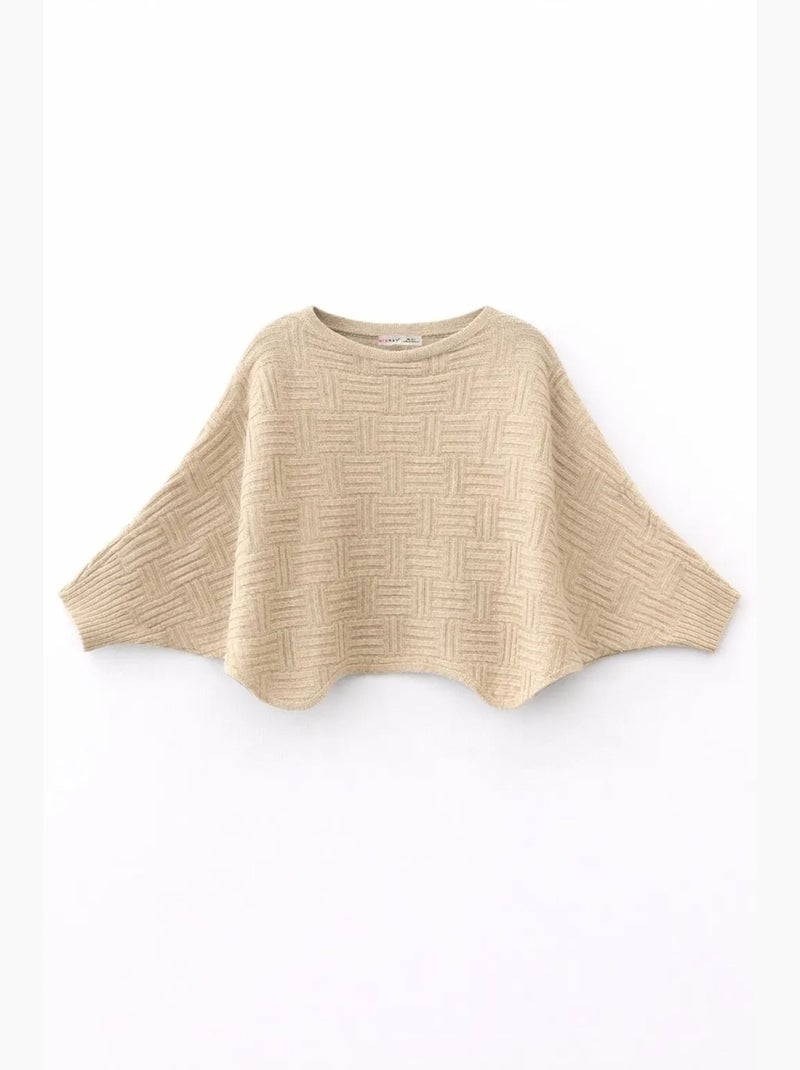 Oversized sweater met textuur, ribbreisel en ronde hals mixray Klei-beige - Kiabi