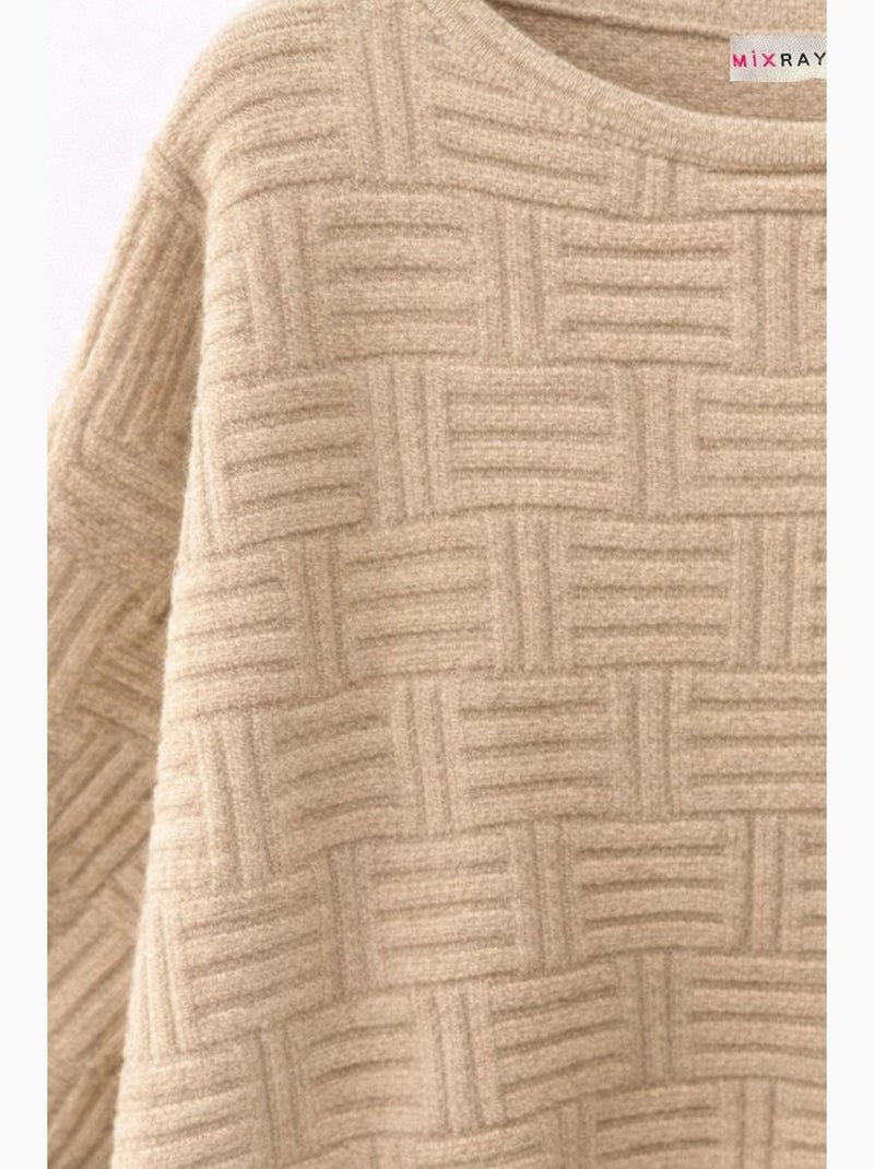 Oversized sweater met textuur, ribbreisel en ronde hals mixray Klei-beige - Kiabi