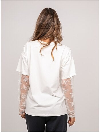Oversized t-shirt met kanten mouwen falea