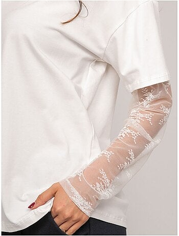 Oversized t-shirt met kanten mouwen falea