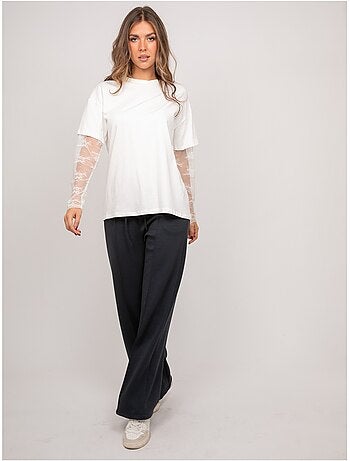 Oversized t-shirt met kanten mouwen falea