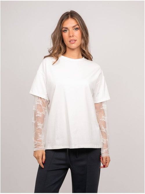 Oversized t-shirt met kanten mouwen falea - Kiabi