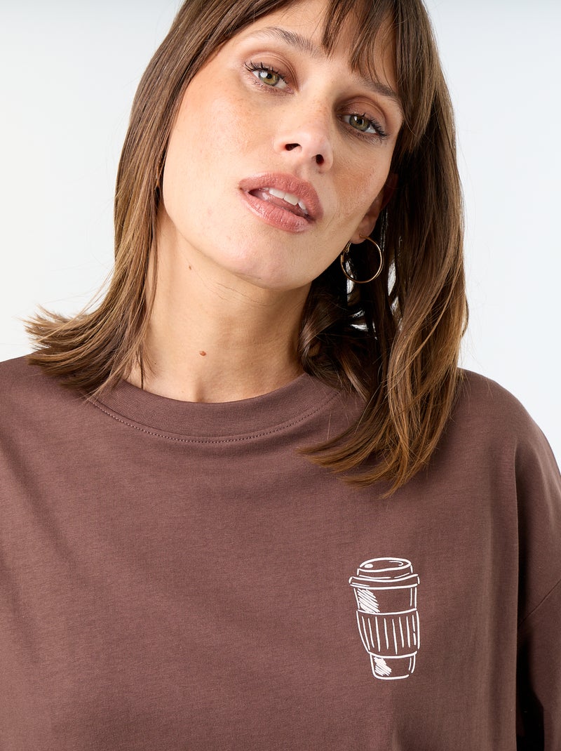 Oversized T-shirt met print op de rug Bruin - Kiabi