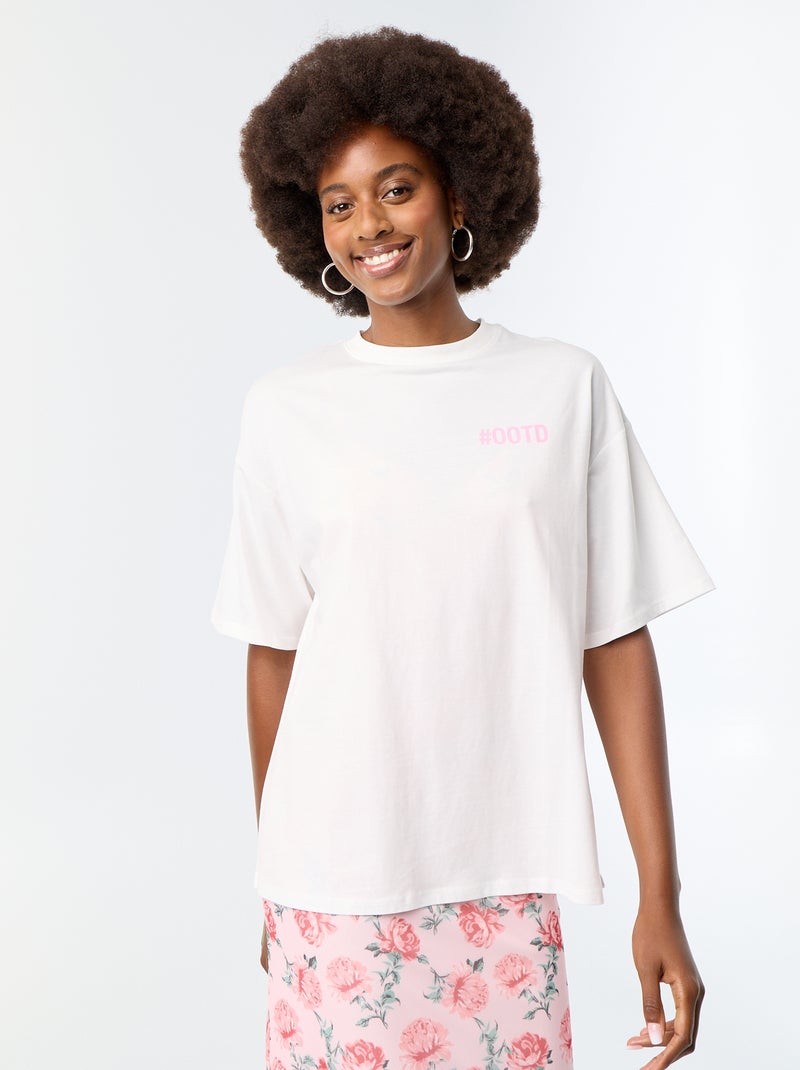 Oversized T-shirt met print op de rug Wit - Kiabi