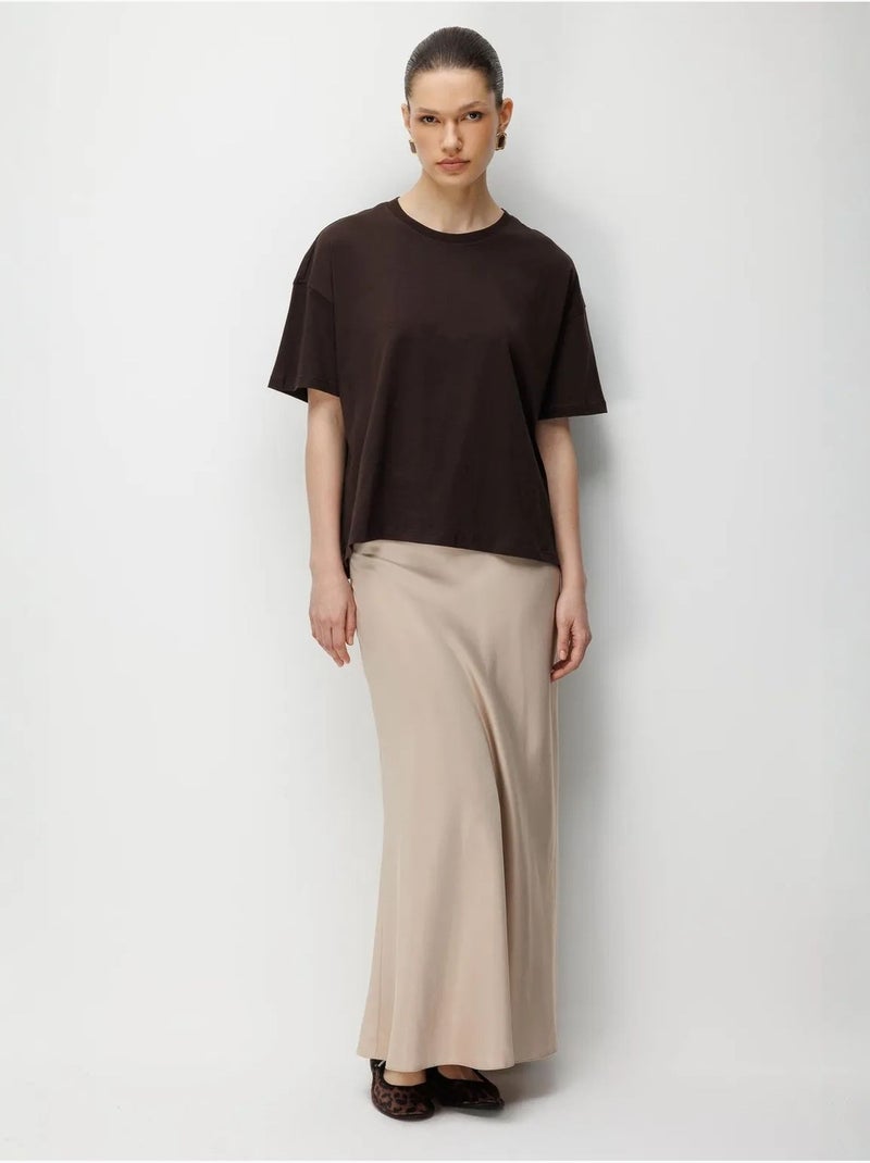 Oversized t-shirt met ronde hals, effen, met split mixray Chocoladebruin - Kiabi