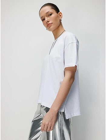 Oversized t-shirt met ronde hals, effen, met split mixray