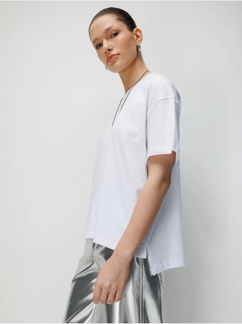 Oversized t-shirt met ronde hals, effen, met split mixray Wit - Kiabi