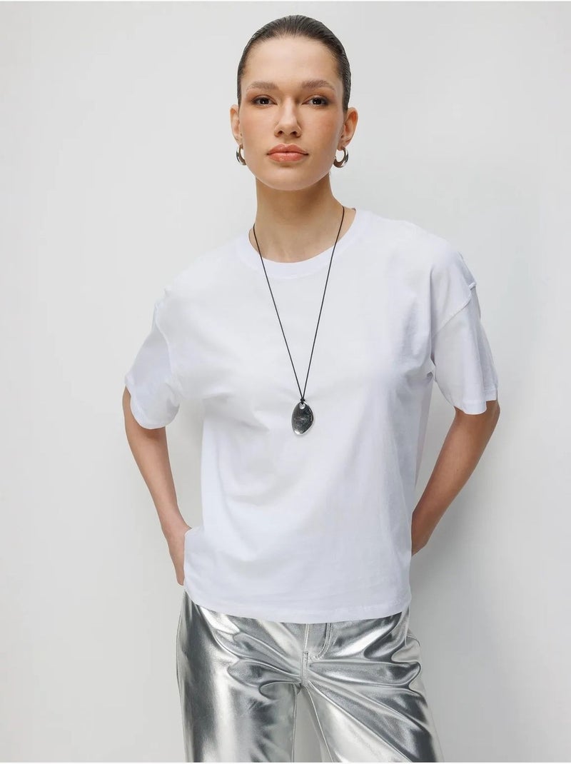 Oversized t-shirt met ronde hals, effen, met split mixray Wit - Kiabi
