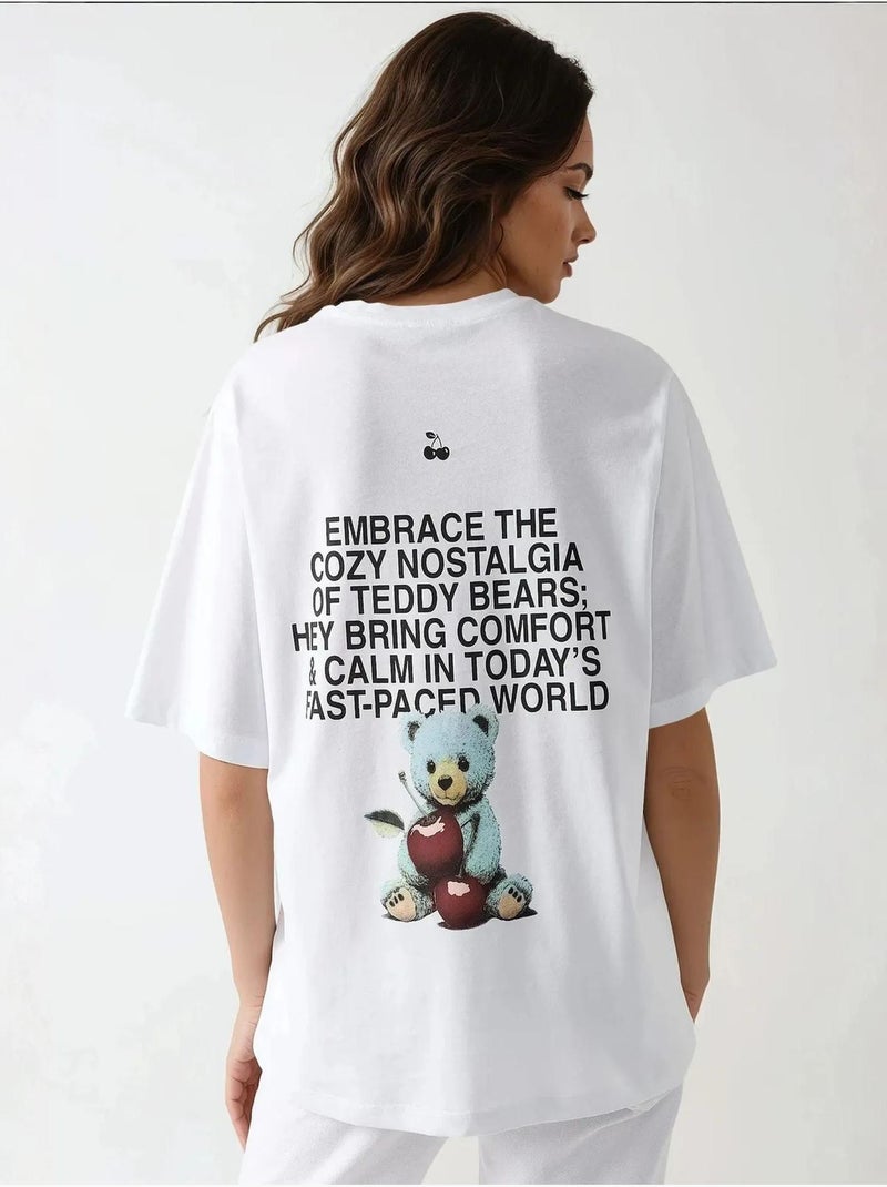 Oversized t-shirt met ronde hals en print hiccup Wit - Kiabi