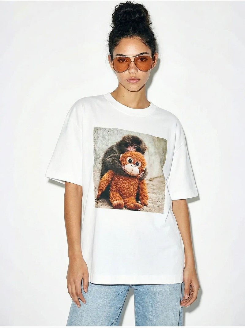 Oversized t-shirt met ronde hals en print, inclusief accessoire. Lucci Wit - Kiabi