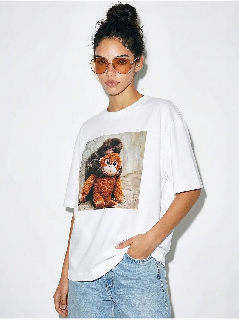 Oversized t-shirt met ronde hals en print, inclusief accessoire. Lucci Wit - Kiabi