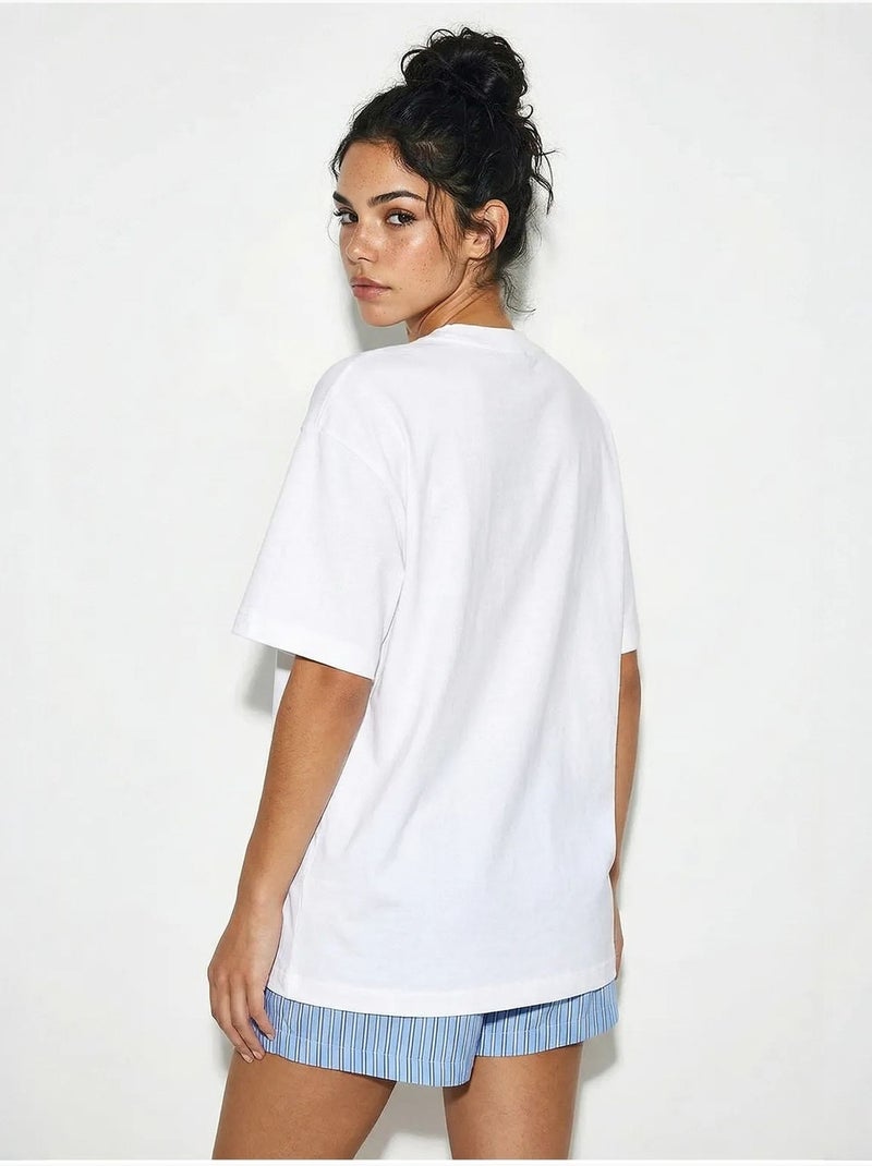 Oversized t-shirt met ronde hals en print lucci Wit - Kiabi