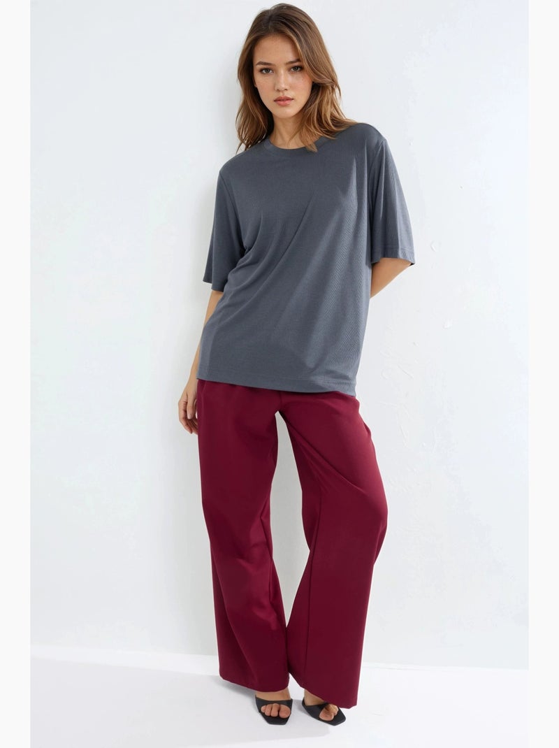 Oversized t-shirt met ronde hals en rib busem Donkergrijs - Kiabi