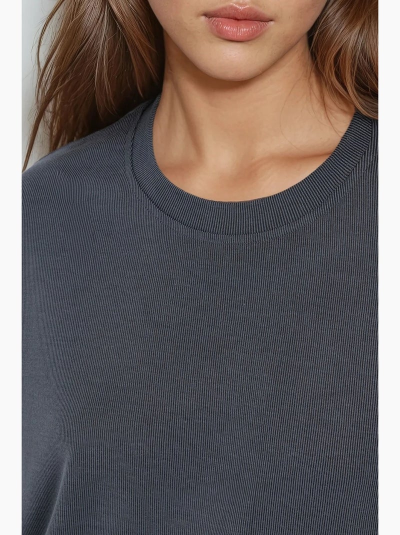 Oversized t-shirt met ronde hals en rib busem Donkergrijs - Kiabi