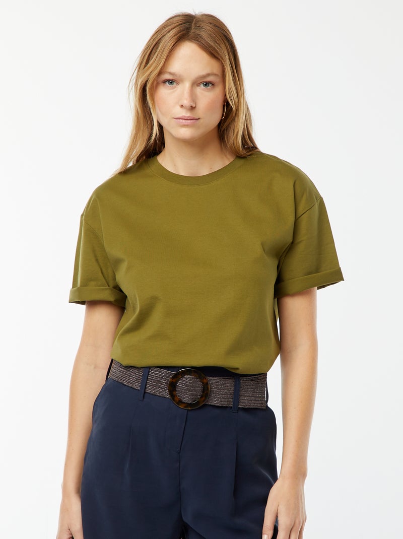 Oversized T-shirt met ronde hals Kaki - Kiabi