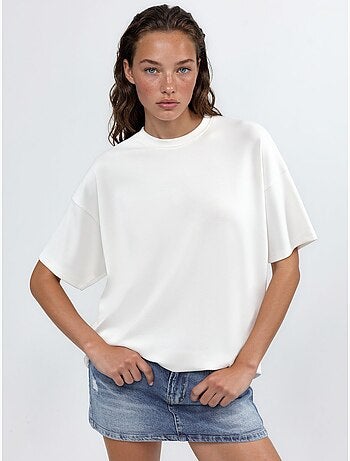 Oversized t-shirt met ronde hals van gebreide stof met modal-touch hiccup