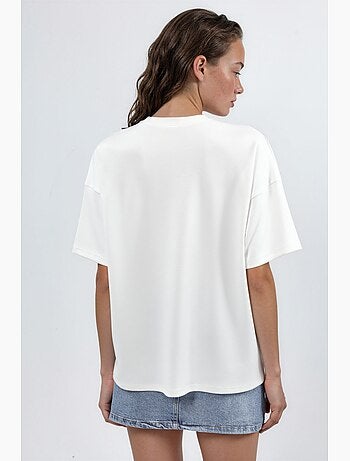 Oversized t-shirt met ronde hals van gebreide stof met modal-touch hiccup