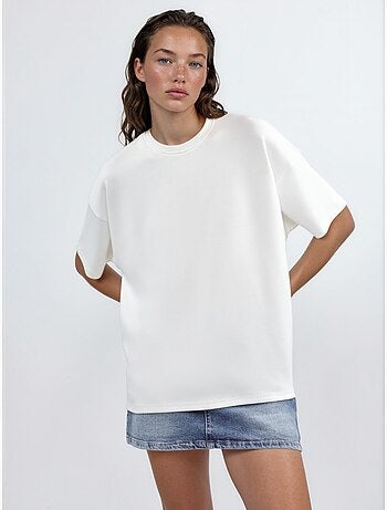 Oversized t-shirt met ronde hals van gebreide stof met modal-touch hiccup