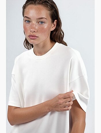 Oversized t-shirt met ronde hals van gebreide stof met modal-touch hiccup