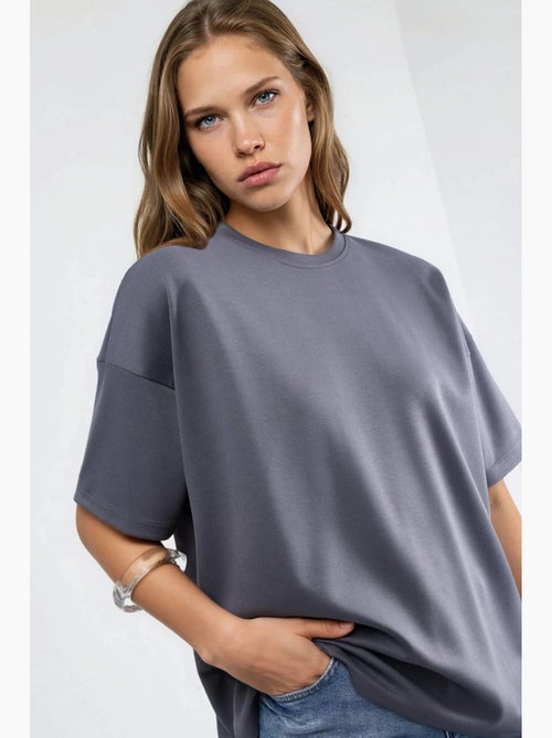 Oversized t-shirt met ronde hals van gebreide stof met modal-touch hiccup - Kiabi