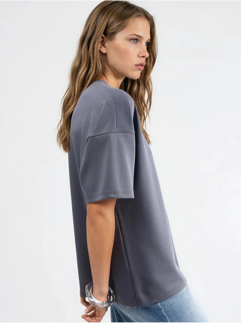 Oversized t-shirt met ronde hals van gebreide stof met modal-touch hiccup Grijs - Kiabi