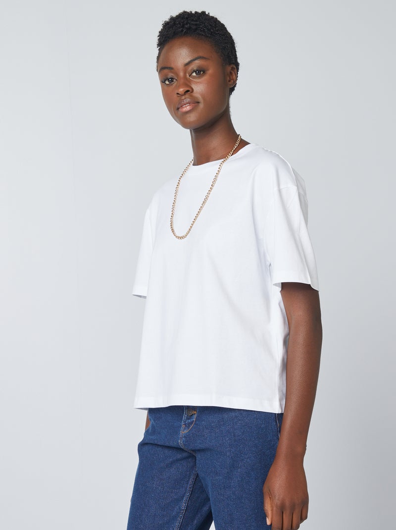 Oversized T-shirt met ronde hals wit - Kiabi