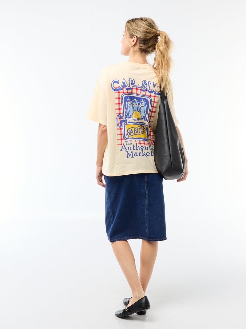 Oversized T-shirt met tekst Geel - Kiabi