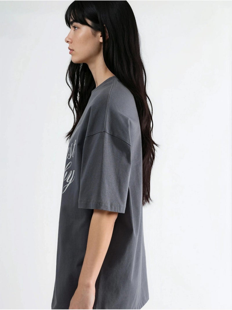 Oversized t-shirt met tekstprint busem Donkergrijs - Kiabi