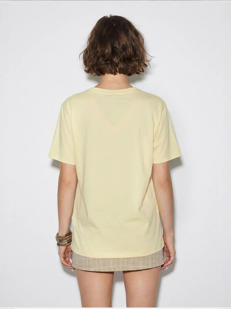 Oversized t-shirt met v-hals en print lucci Citroengeel - Kiabi