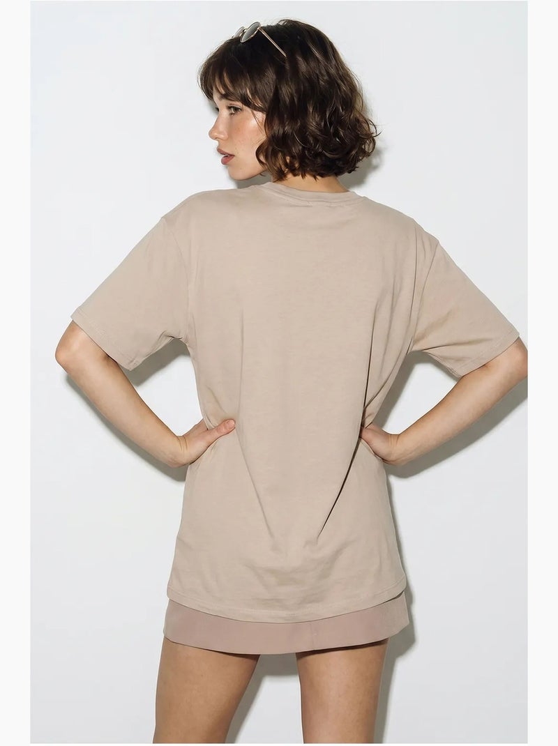 Oversized t-shirt met v-hals en print lucci Klei-beige - Kiabi