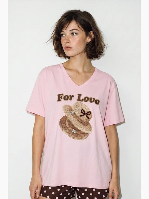Oversized t-shirt met v-hals en print lucci - Kiabi