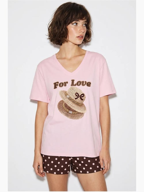 Oversized t-shirt met v-hals en print lucci - Kiabi