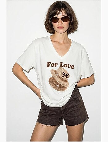 Oversized t-shirt met v-hals en print lucci