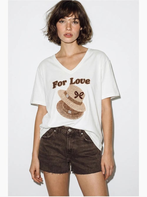 Oversized t-shirt met v-hals en print lucci - Kiabi