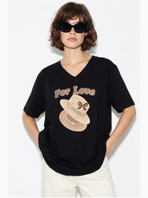 Oversized t-shirt met v-hals en print lucci - Kiabi