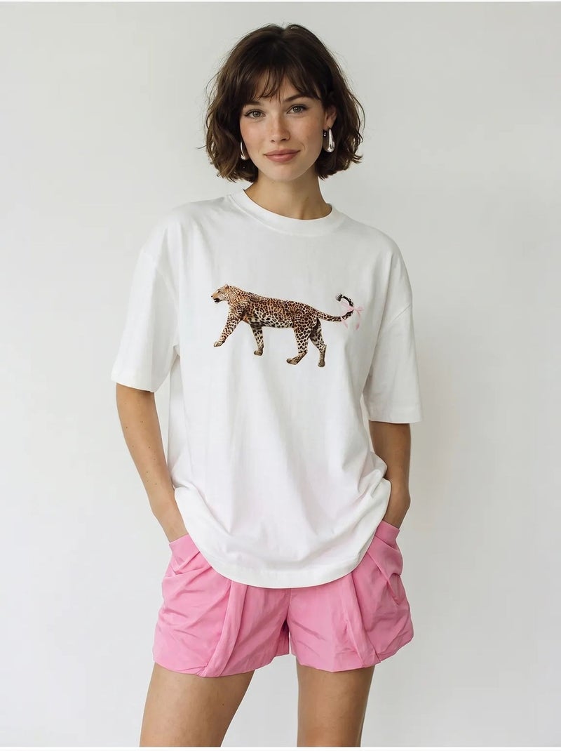 Oversized t-shirt van katoen met luipaardprint lucci Wit - Kiabi