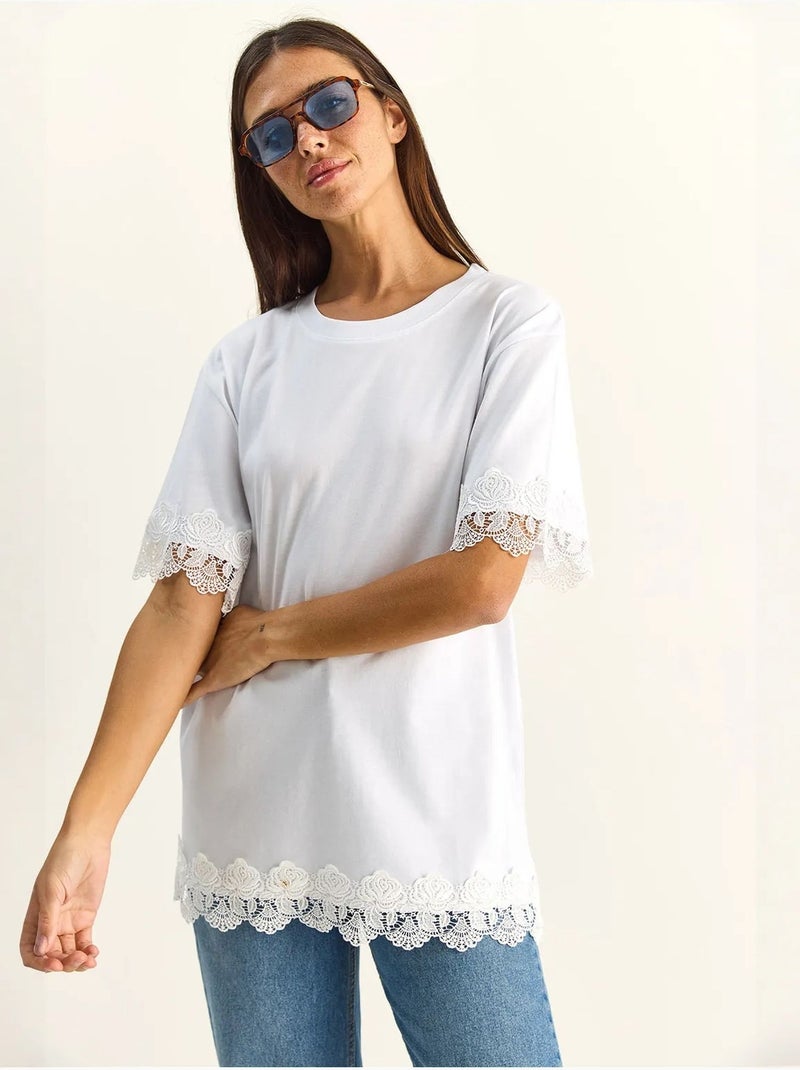 Oversized t-shirt van katoen met ronde hals lucci Wit - Kiabi